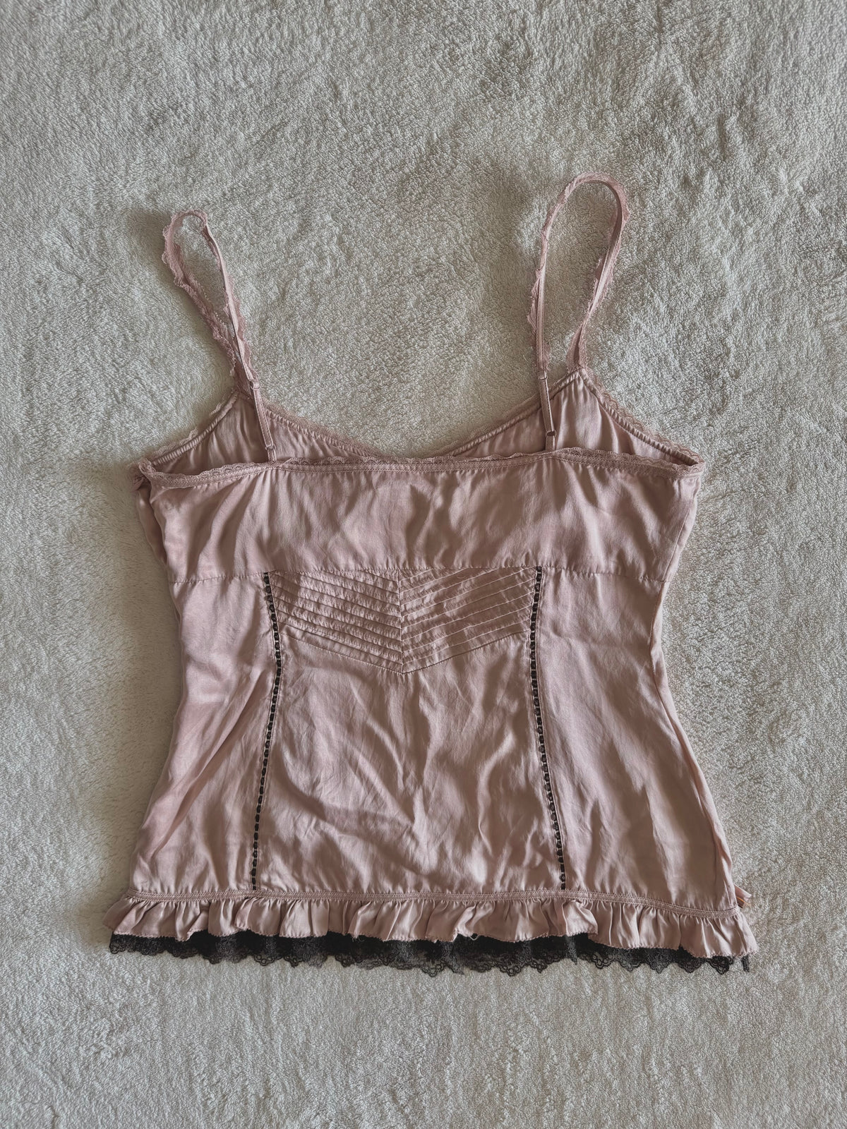 y2k vintage dusky pink silk cami top with 3D flowers embellished