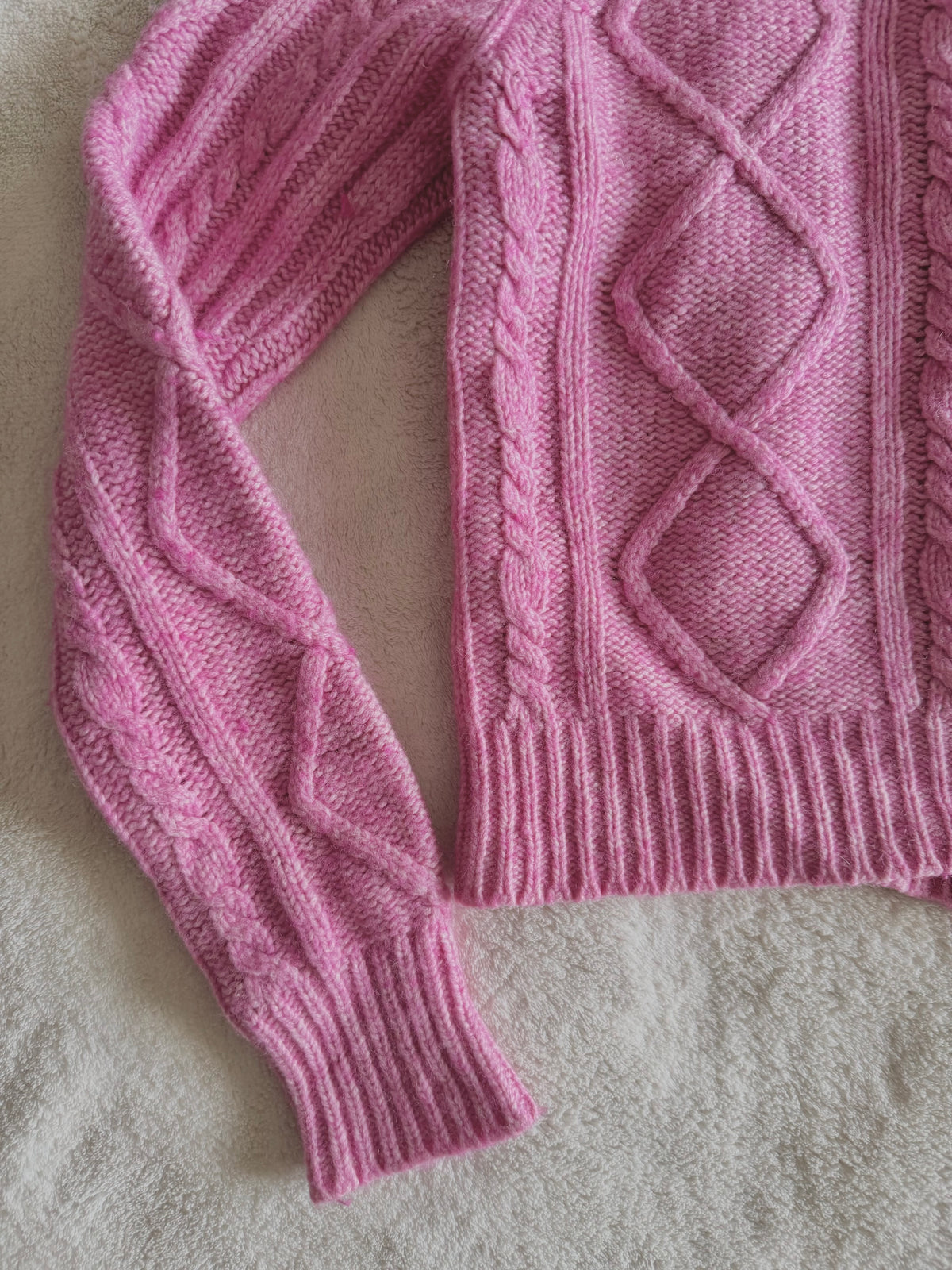 y2k vintage pink fitted cropped chunky cosy zip up jumper with bobbles