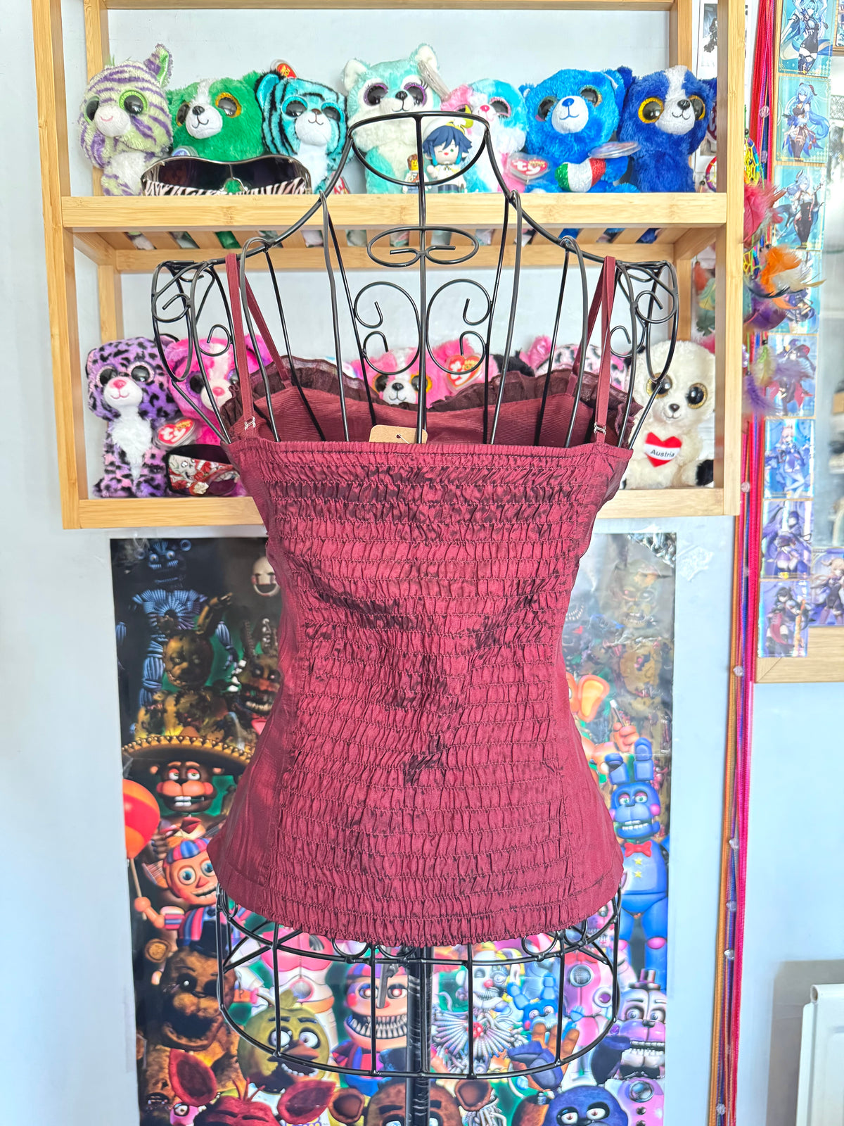 y2k vintage crimson red lace up look sequin embellished boned and fitted corset top