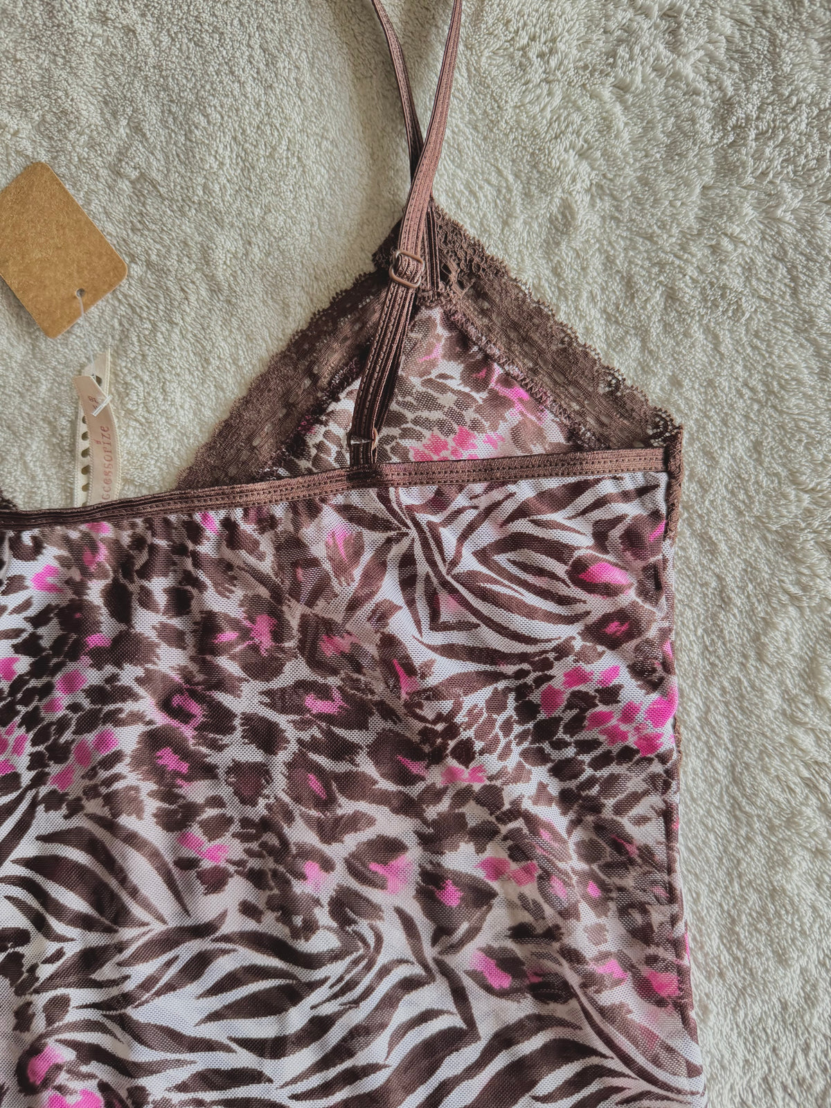 y2k vintage leopard and zebra print brown and hot pink sheer mesh cami top mcbling