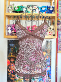 y2k vintage leopard and zebra print brown and hot pink sheer mesh cami top mcbling