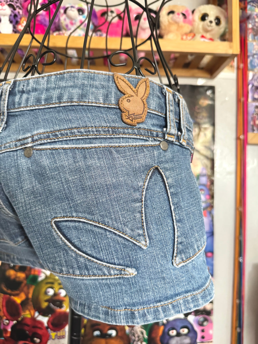 y2k vintage low waisted medium wash playboy bunny micro mini shorts