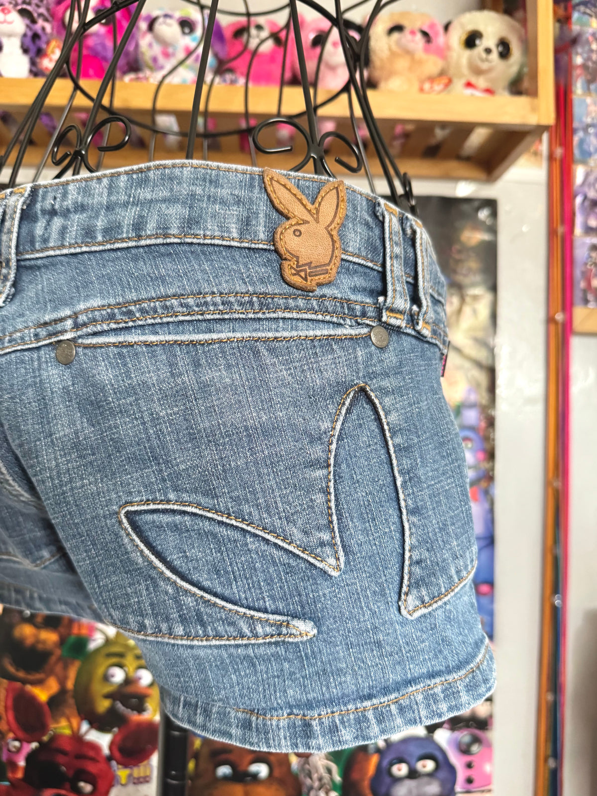 y2k vintage low waisted medium wash playboy bunny micro mini shorts