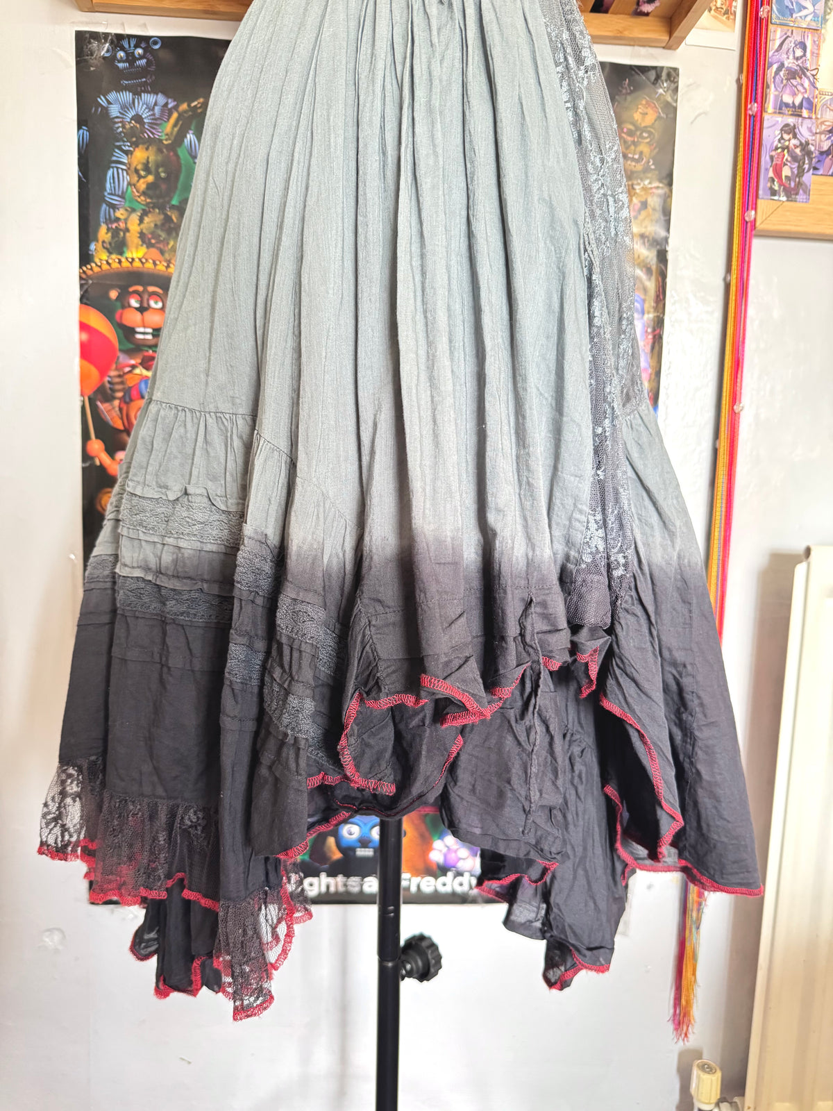 y2k vintage cotton ombre green/grey floaty layered midi dress fairycore