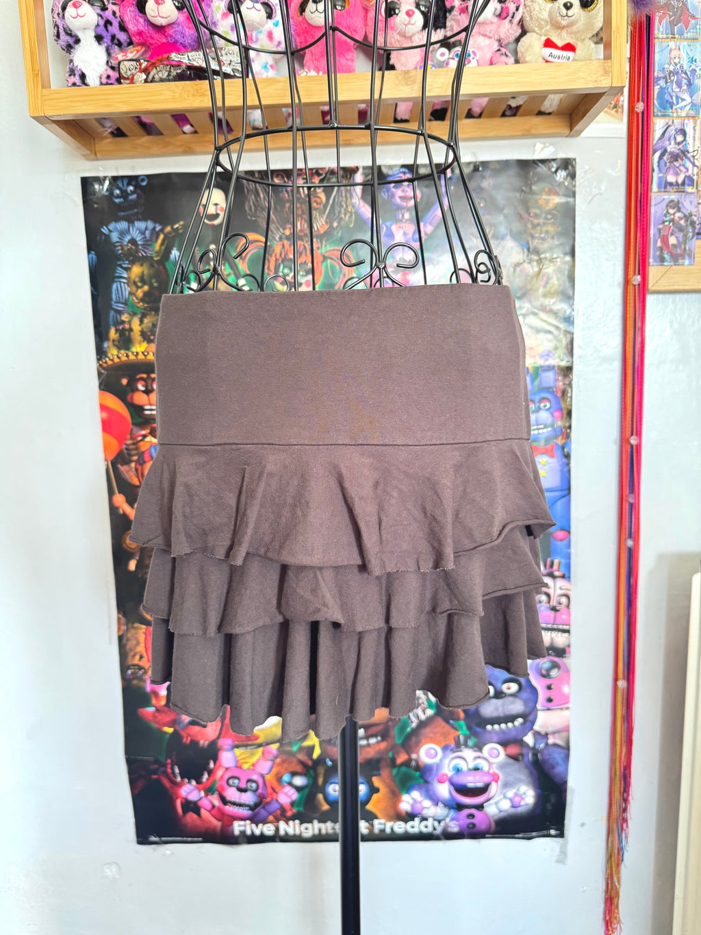 y2k vintage chocolate brown ruffle tiered mini skirt or floaty halter top fairycore