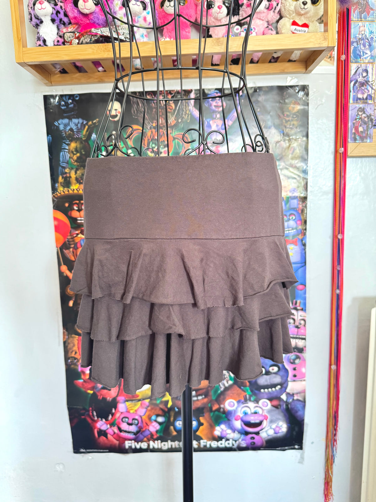 y2k vintage chocolate brown ruffle tiered mini skirt or floaty halter top fairycore