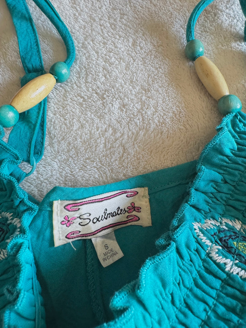 y2k vintage teal blue tie back fitted cami top with expansive floral embroidery