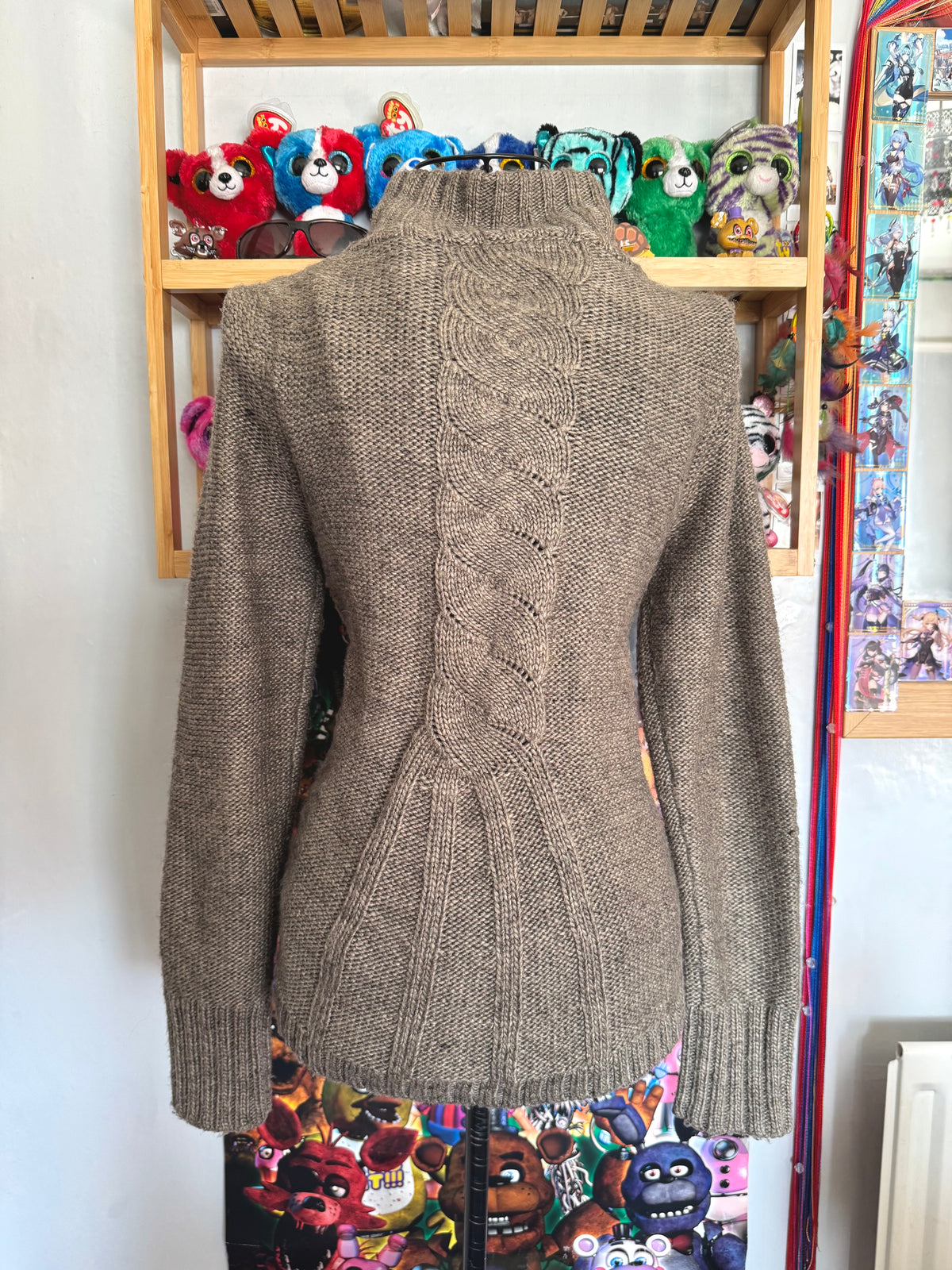 y2k vintage grey brown babydoll chunky knitted button up cardigan