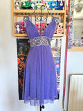y2k vintage purple shimmery tie back sequin mesh mini dress
