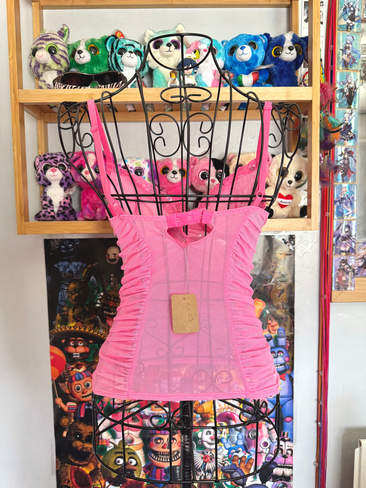 y2k vintage hot pink sheer mesh lace corset cami top