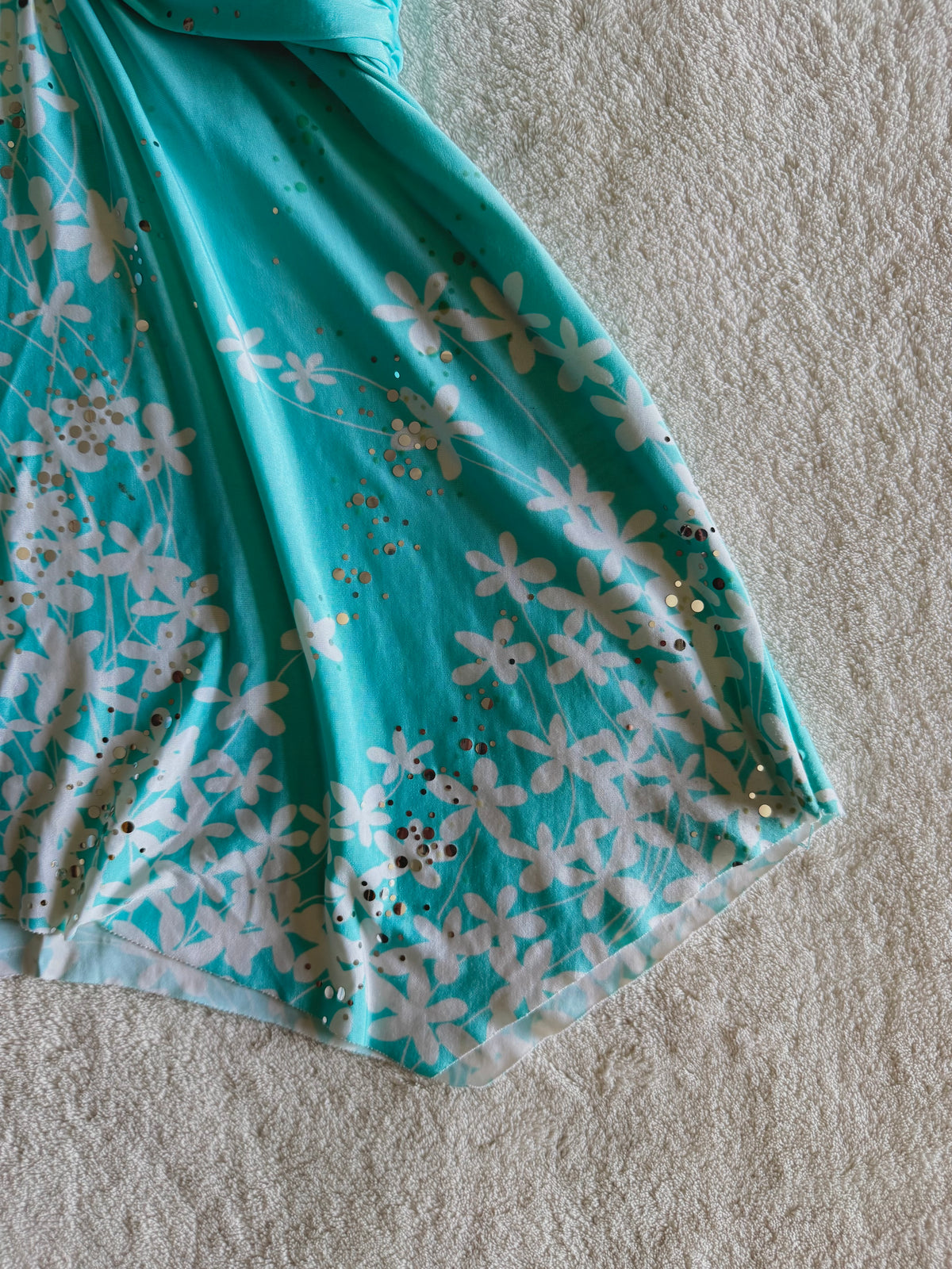 y2k vintage turquoise blue floral slinky fitted cami top with sequins