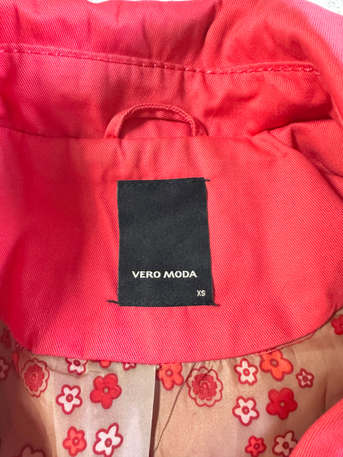y2k vintage coral red fitted bomber jacket peacoat with zip pockets and chunky buttons