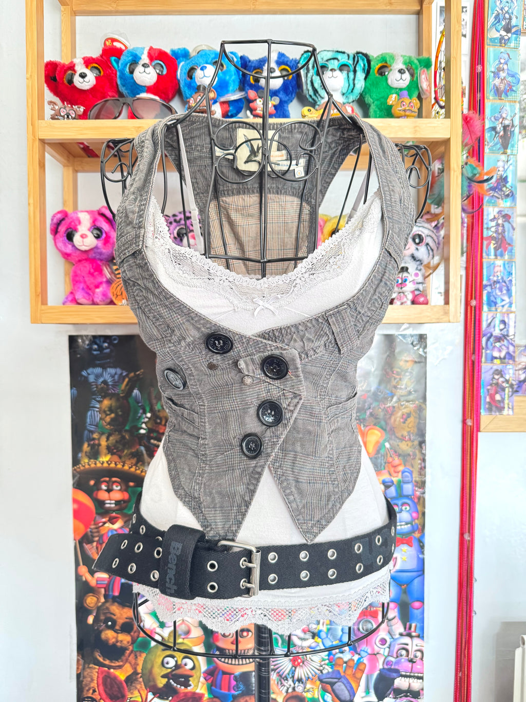 y2k vintage grey button up sleeveless fitted waistcoat