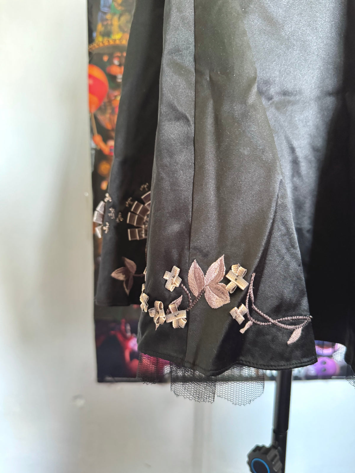 y2k vintage silk co-ord cami top and mini skirt with 3D blossoms embellished