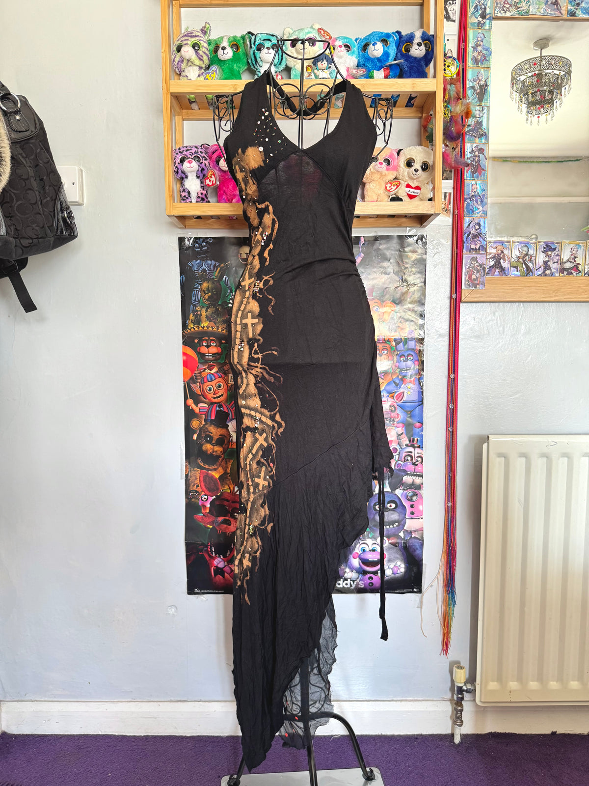 y2k vintage cotton and silk blend asymmetrical halterneck beaded dress