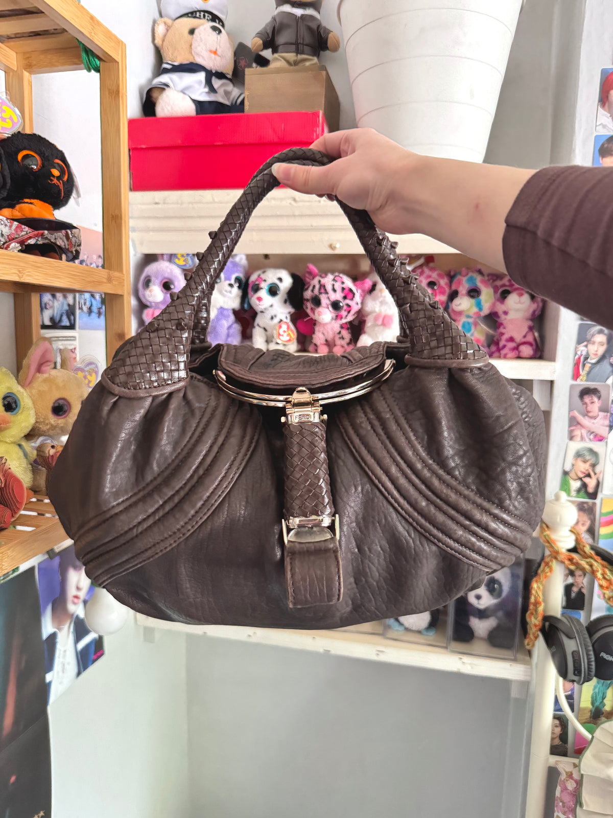y2k vintage 2005 brown nappa calfskin leather boho slouchy Fendi Spy bag