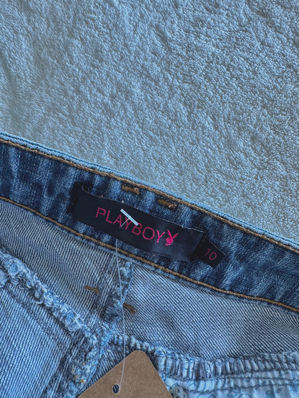 y2k vintage low waisted medium wash playboy bunny micro mini shorts