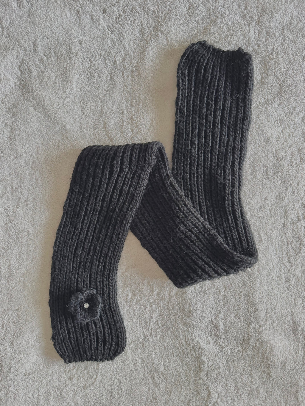 y2k vintage black knitted scarf with floral rhinestone detail