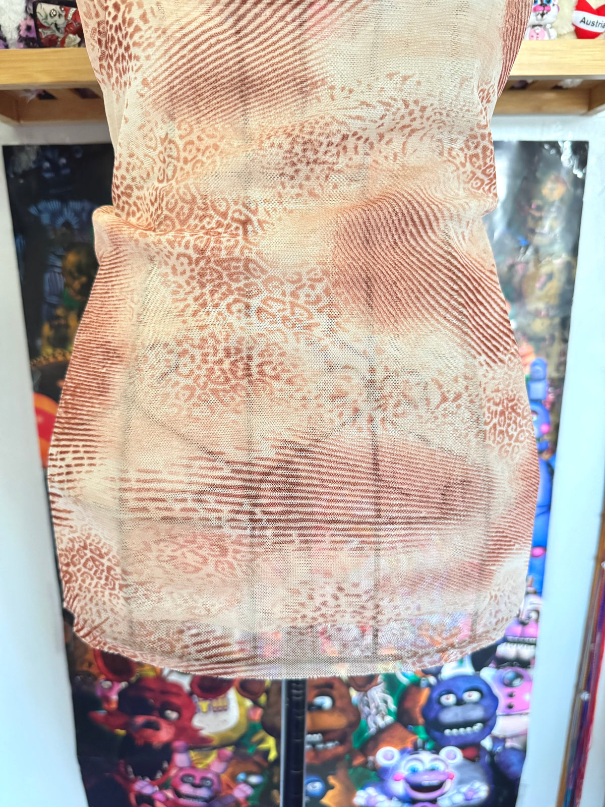 y2k vintage sheer mesh leopard print pink and tan cropped fitted cami top summer festival