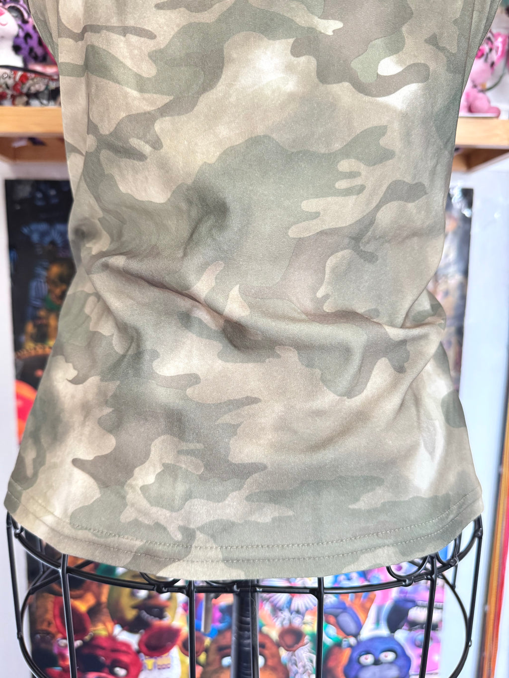 y2k vintage camouflage print green lace up ruched and fitted cami top with grommets