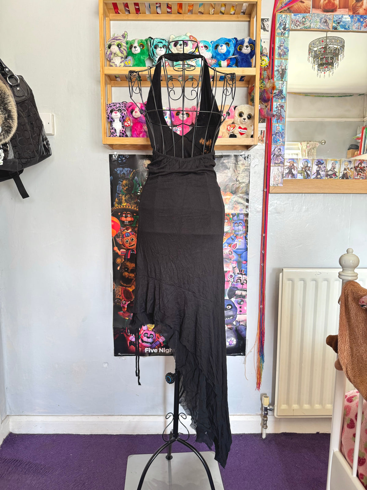 y2k vintage cotton and silk blend asymmetrical halterneck beaded dress