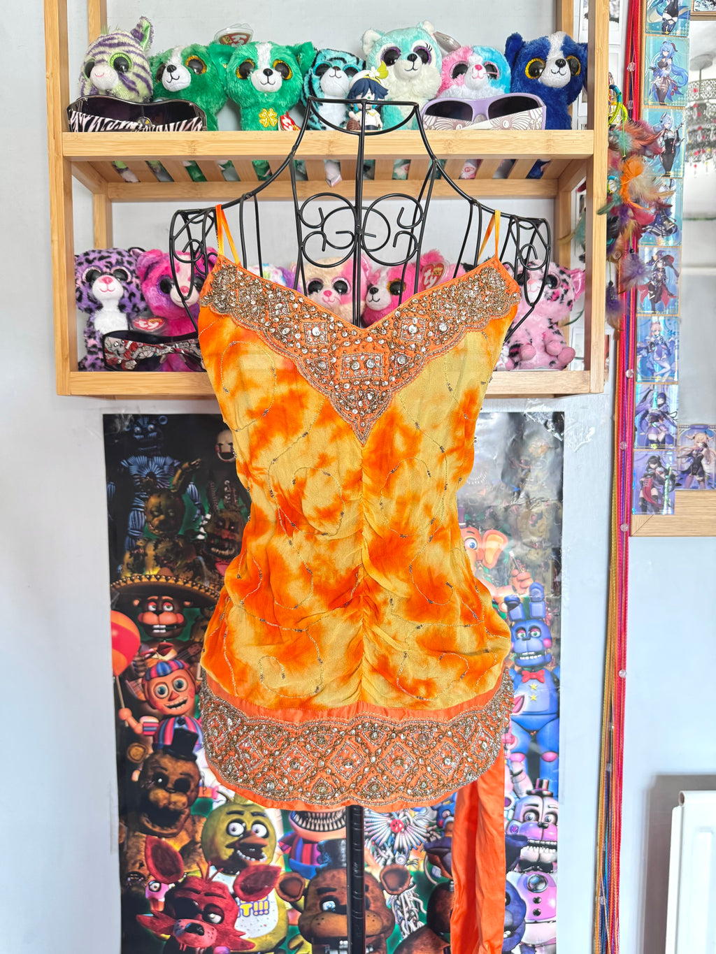 y2k vintage 2002 silk tie dye effect sequin embellished cami top warm autumnal
