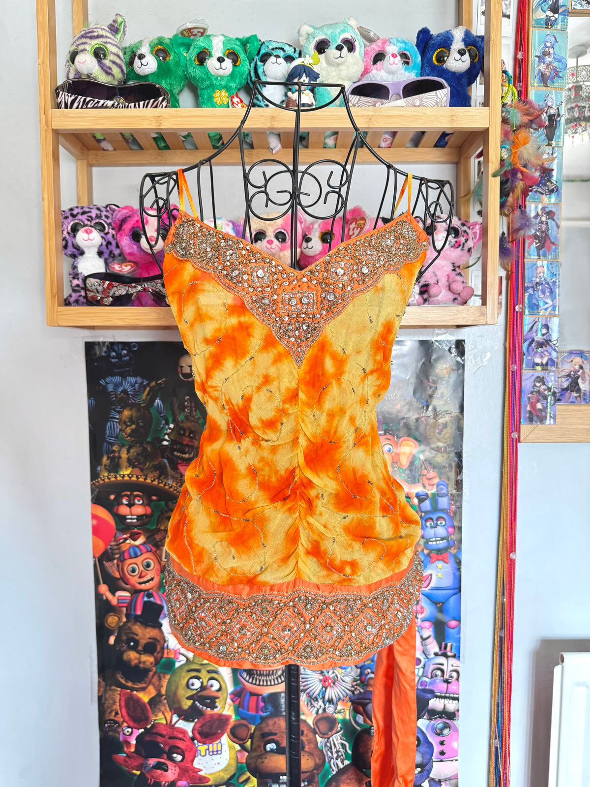 y2k vintage 2002 silk tie dye effect sequin embellished cami top warm autumnal