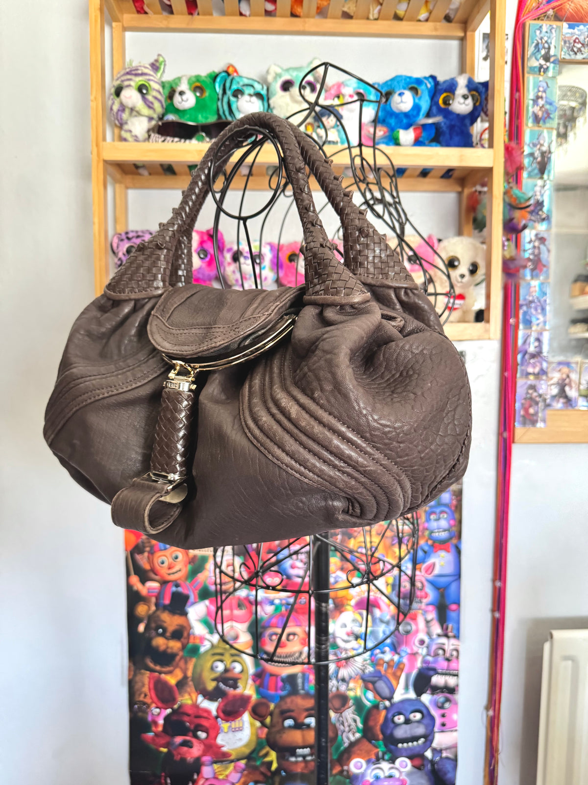 y2k vintage 2005 brown nappa calfskin leather boho slouchy Fendi Spy bag