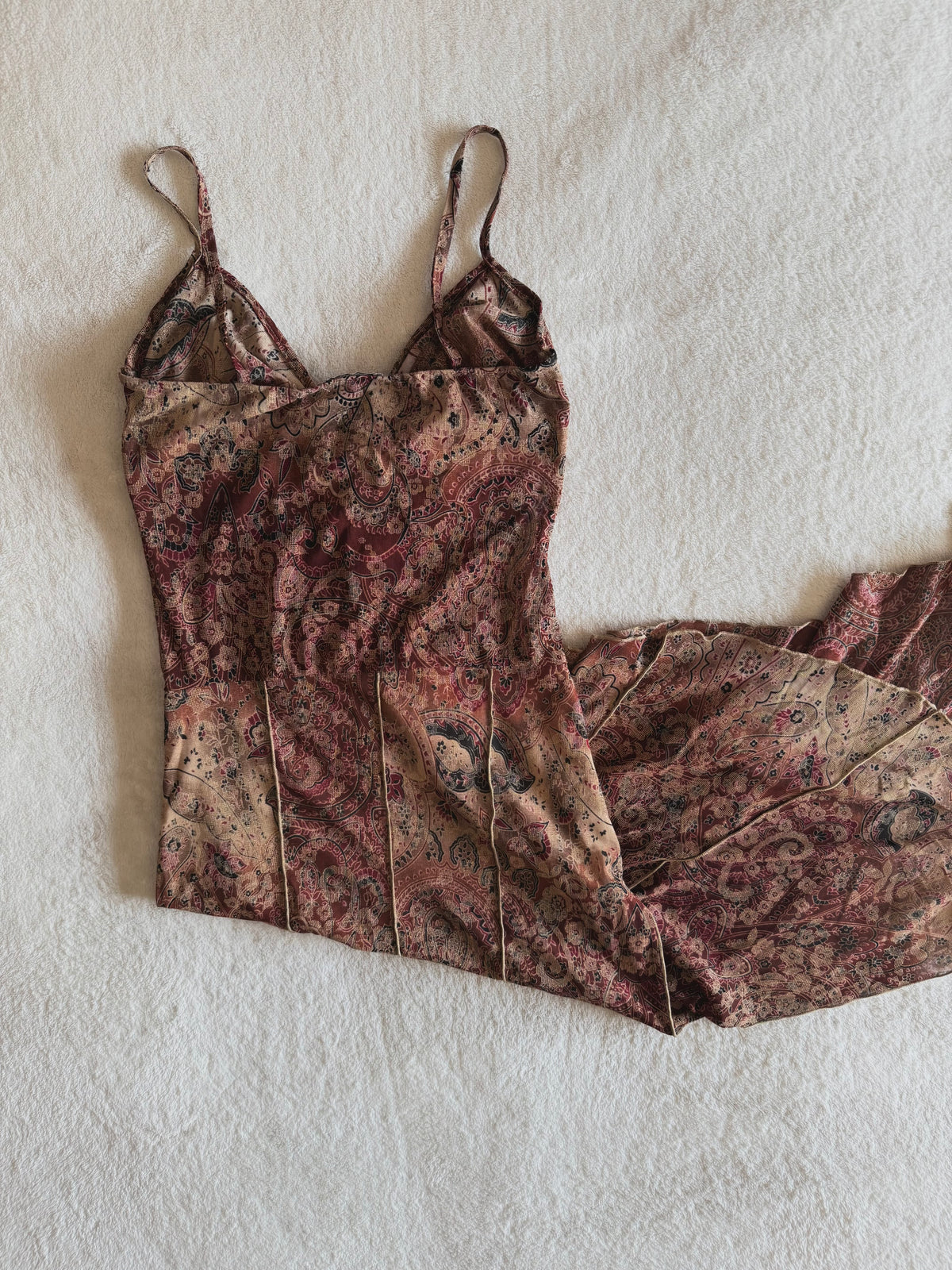 y2k vintage earthy fairy asymmetrical hem midaxi dress with glittery shimmer