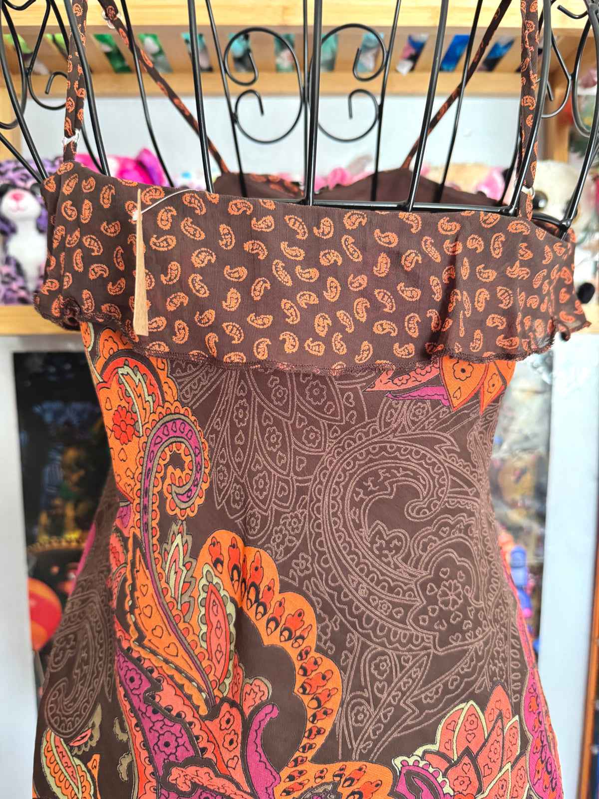 y2k vintage fitted brown and orange paisley print cami top
