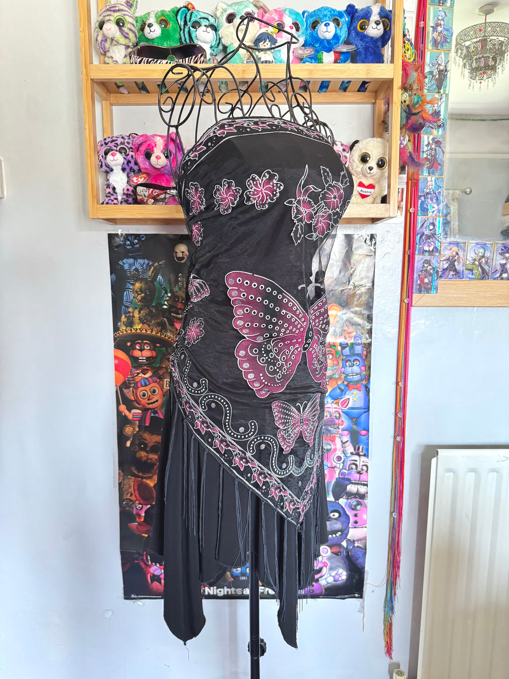 y2k vintage strapless fitted ruched asymmetrical fairy hem mini dress with butterfly mesh shawl