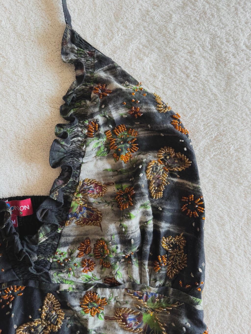 y2k vintage intentionally faded cotton handmade halterneck butterfly beaded cami top