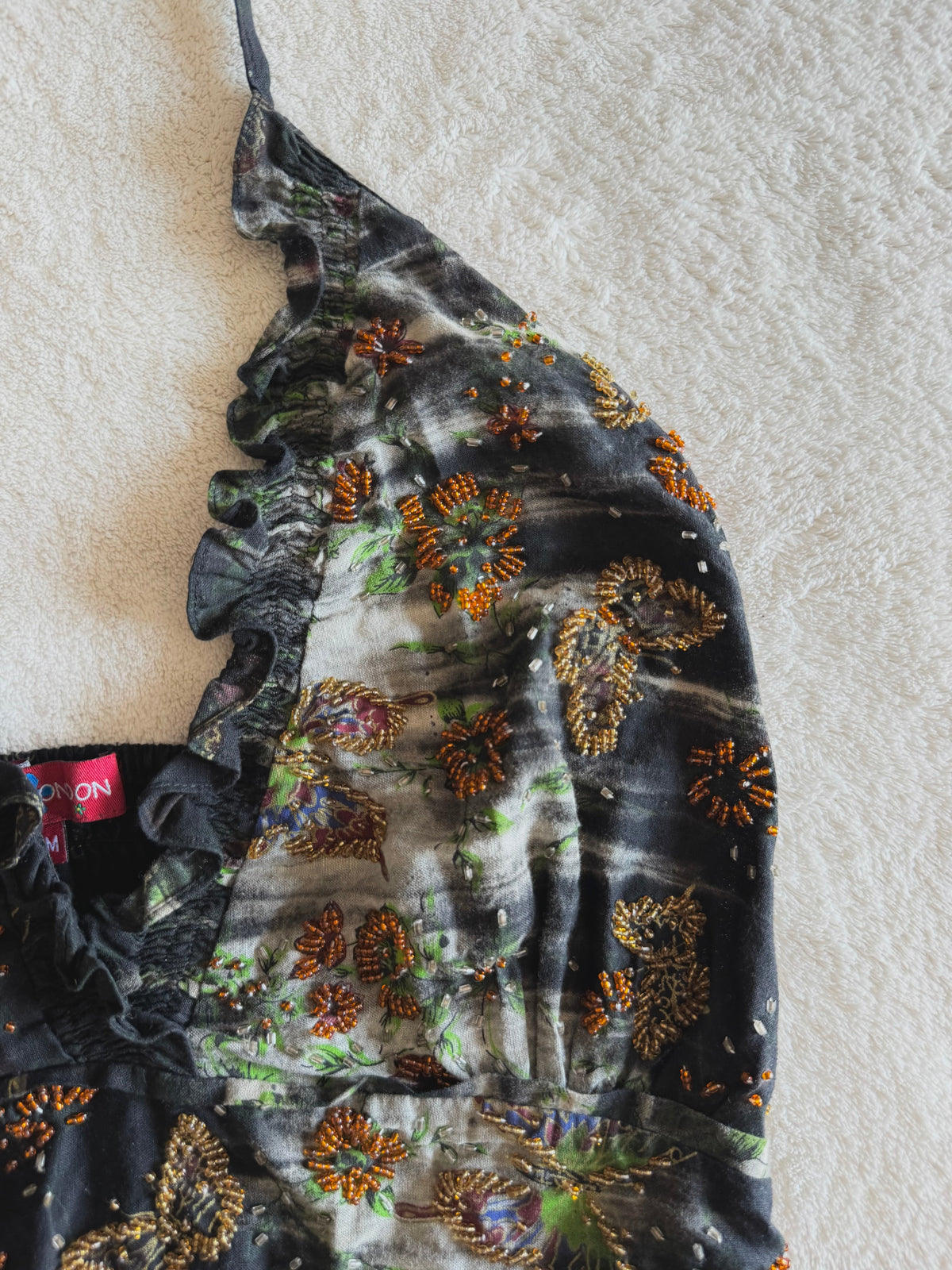 y2k vintage intentionally faded cotton handmade halterneck butterfly beaded cami top