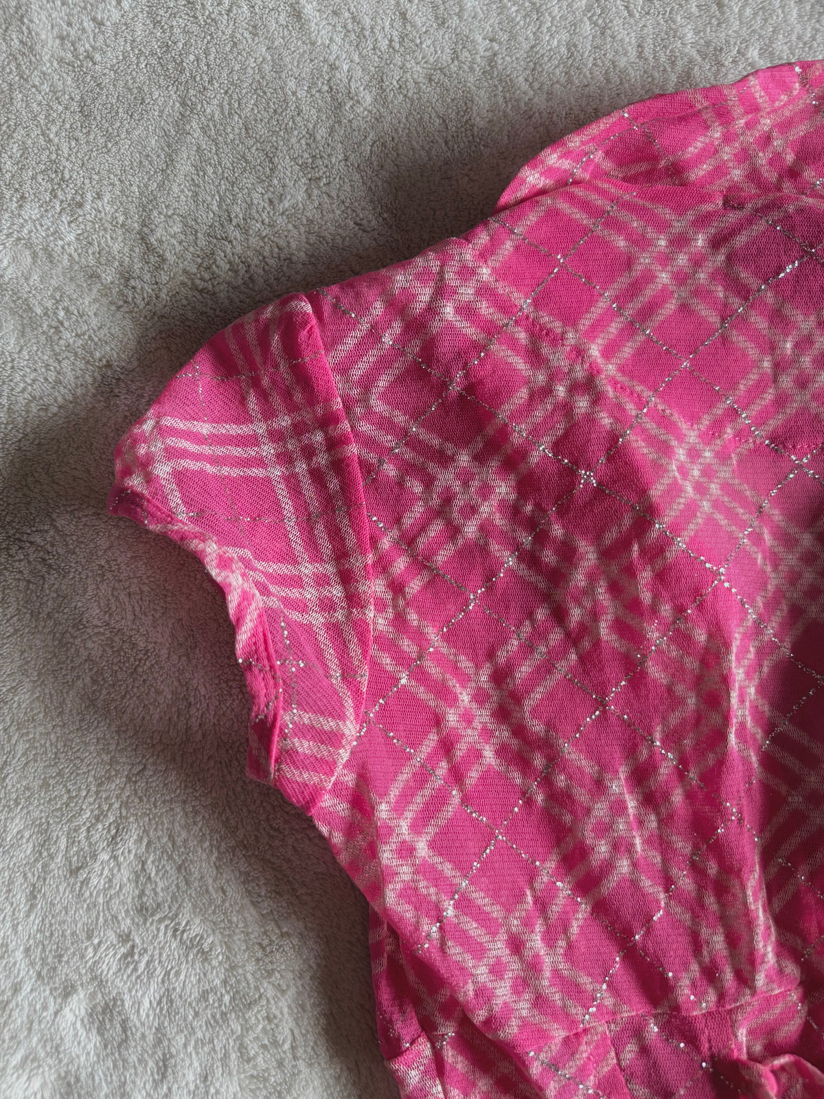 y2k vintage rare hot pink plaid glittery button up sheer blouse with lace up back mcbling