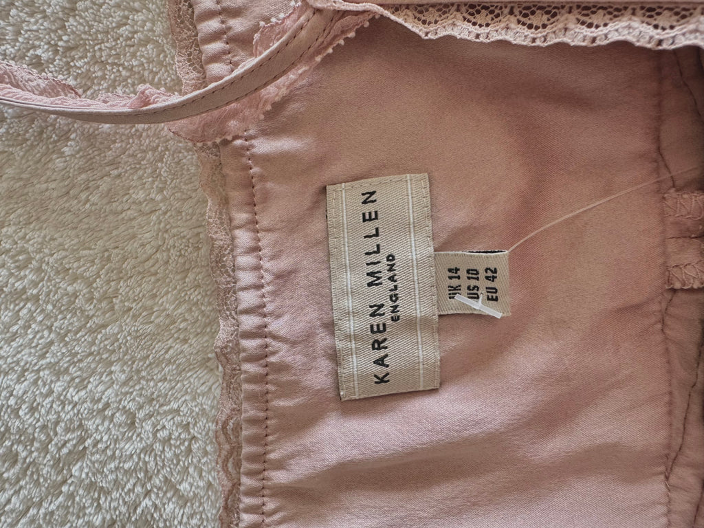 y2k vintage dusky pink silk cami top with 3D flowers embellished