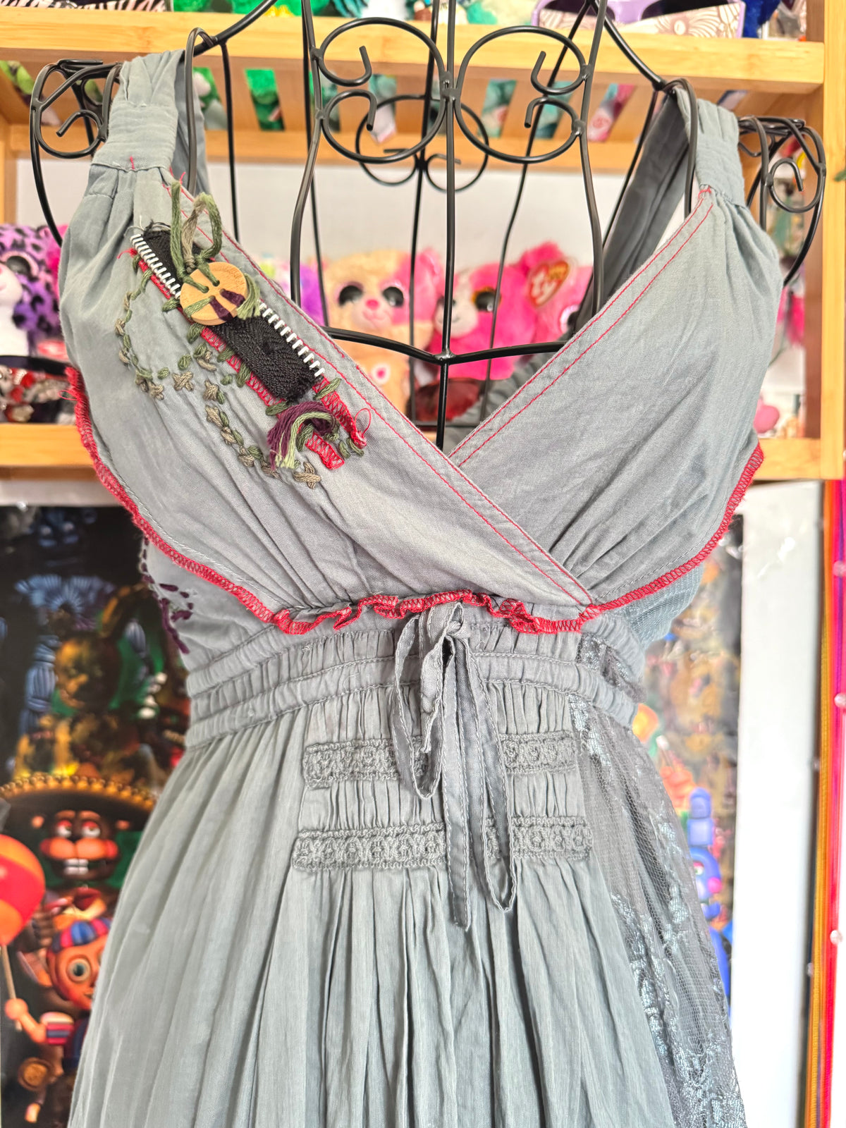y2k vintage cotton ombre green/grey floaty layered midi dress fairycore