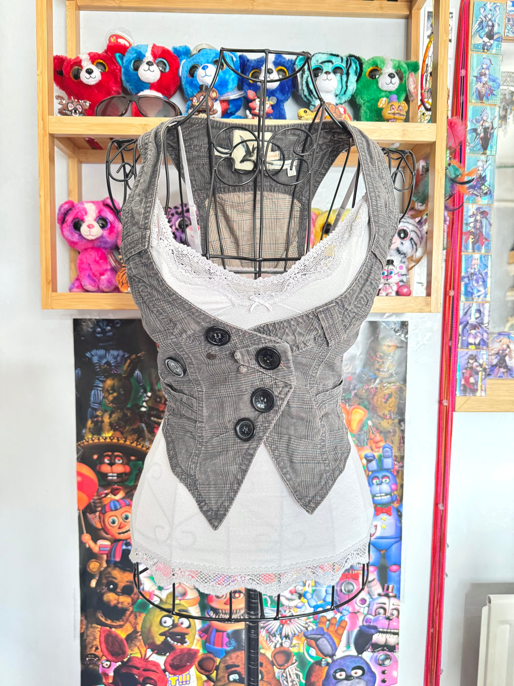 y2k vintage grey button up sleeveless fitted waistcoat