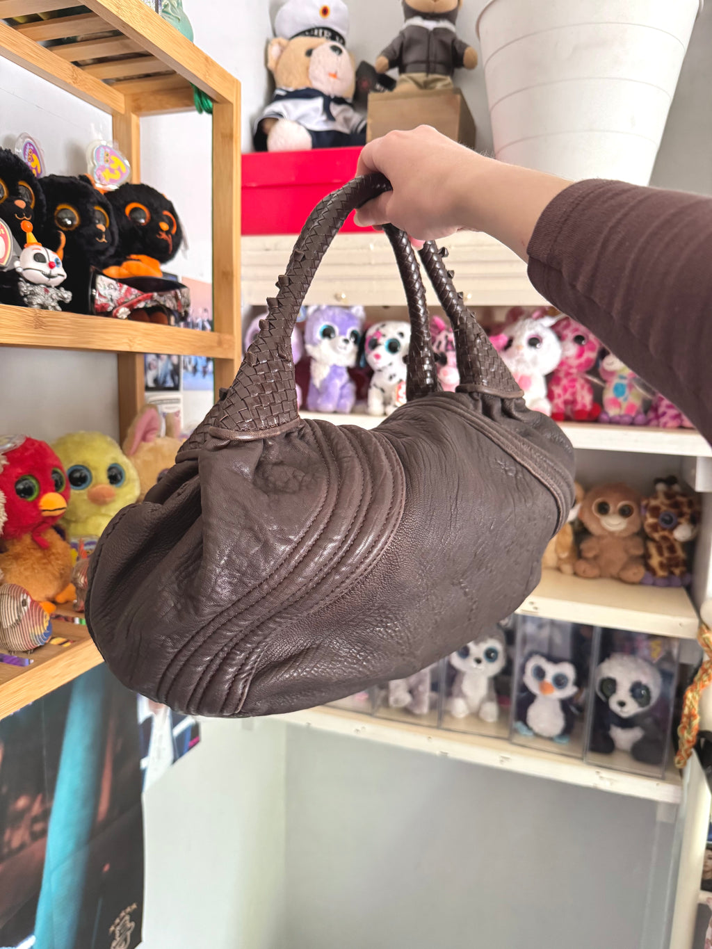 y2k vintage 2005 brown nappa calfskin leather boho slouchy Fendi Spy bag
