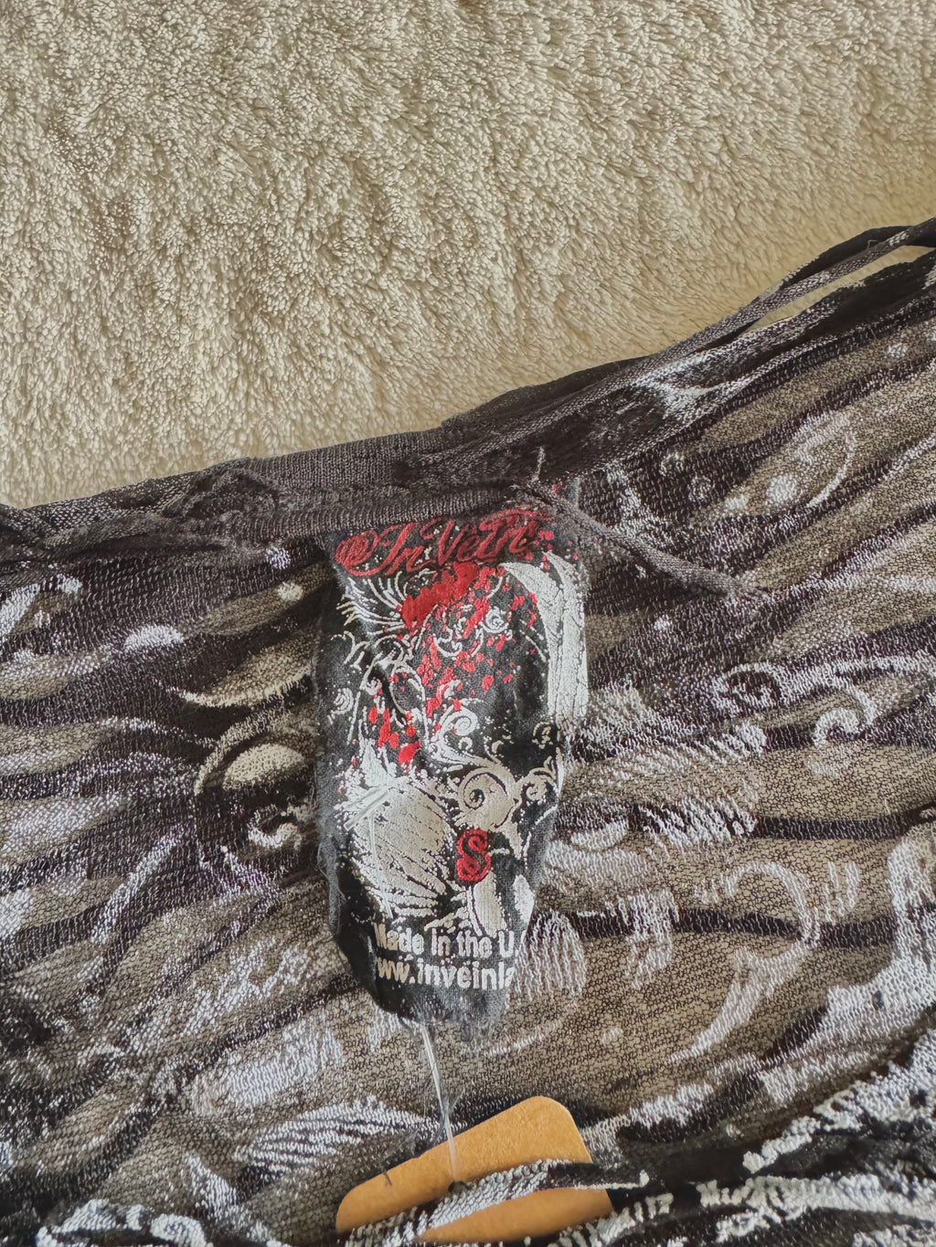 y2k vintage insane slashed graphic rose print sheer fitted tee grunge