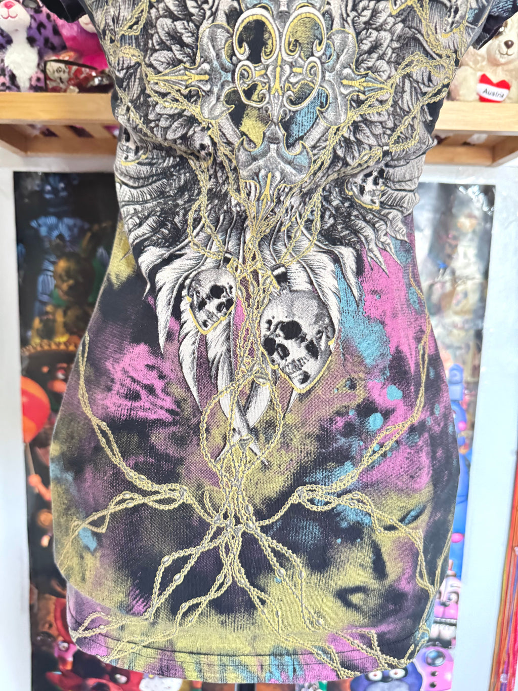 y2k vintage insane graphic tie die fitted beaded tshirt