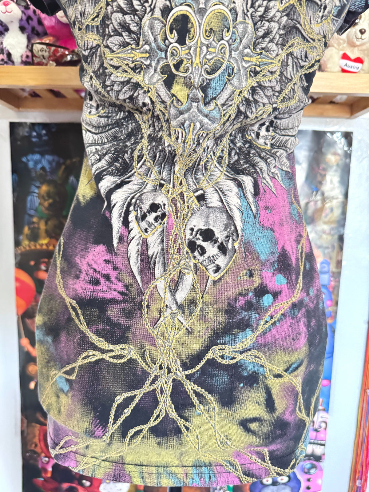 y2k vintage insane graphic tie die fitted beaded tshirt