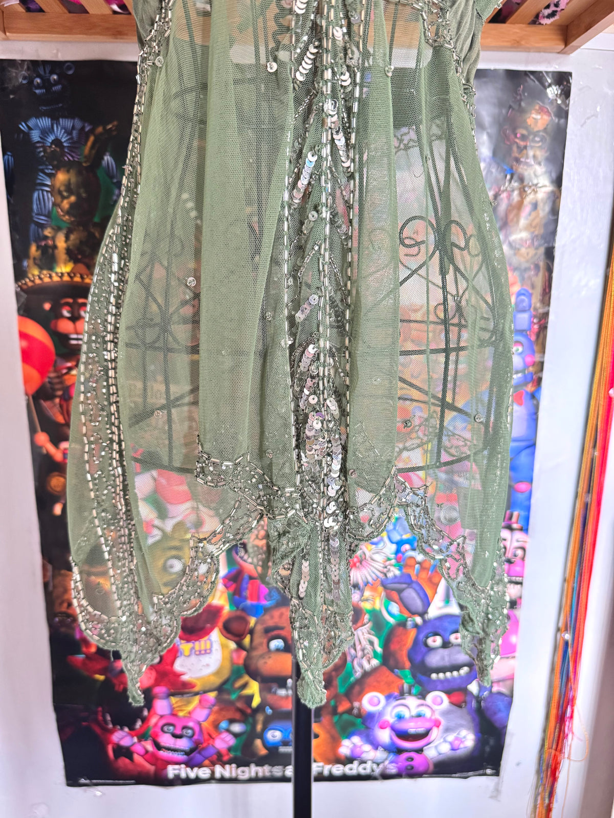y2k vintage olive green sequin embellished tie back floaty fairycore cami top forest