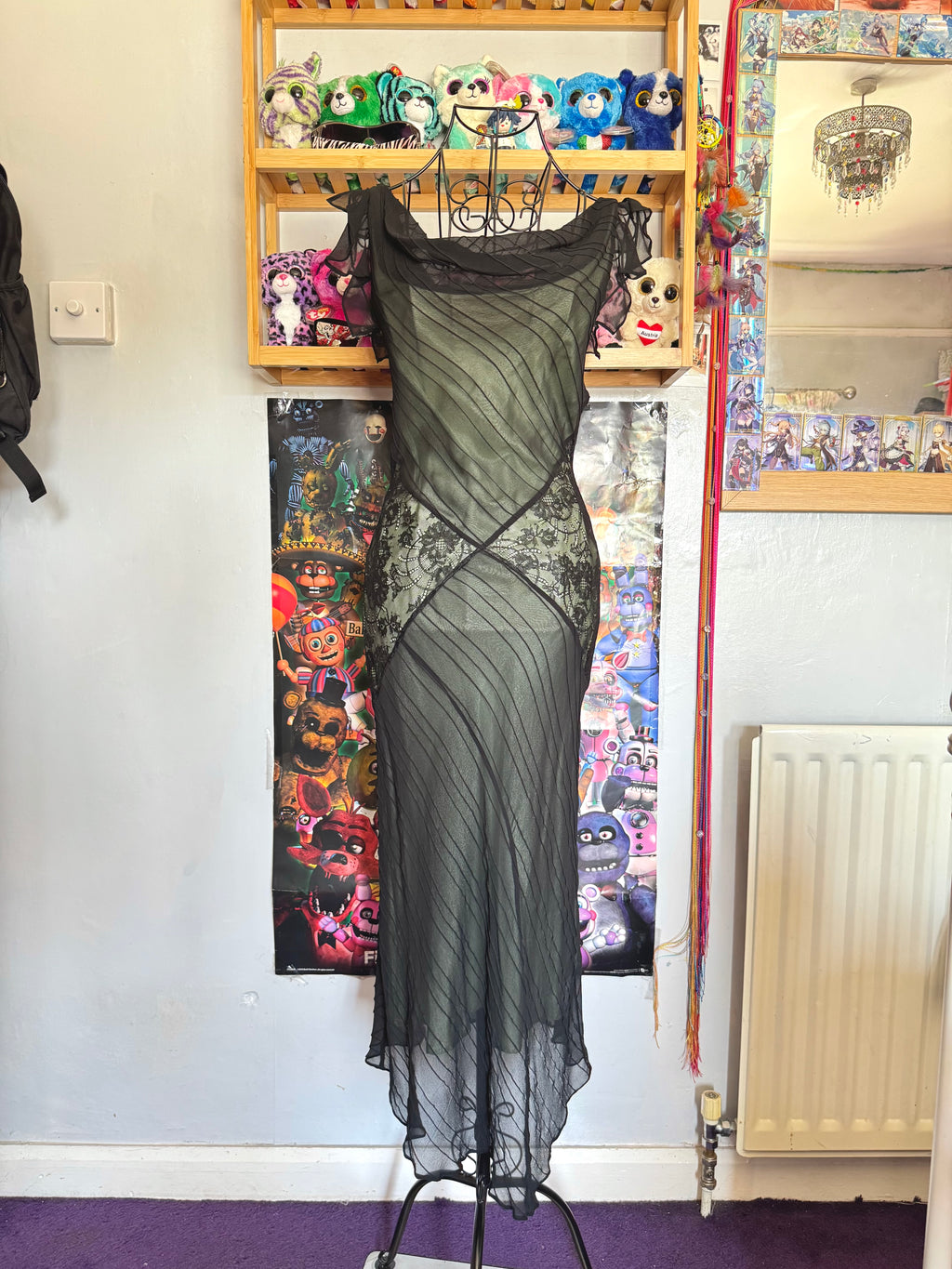 y2k vintage silk mint and black maxi length boat neck dress