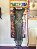 y2k vintage silk mint and black maxi length boat neck dress