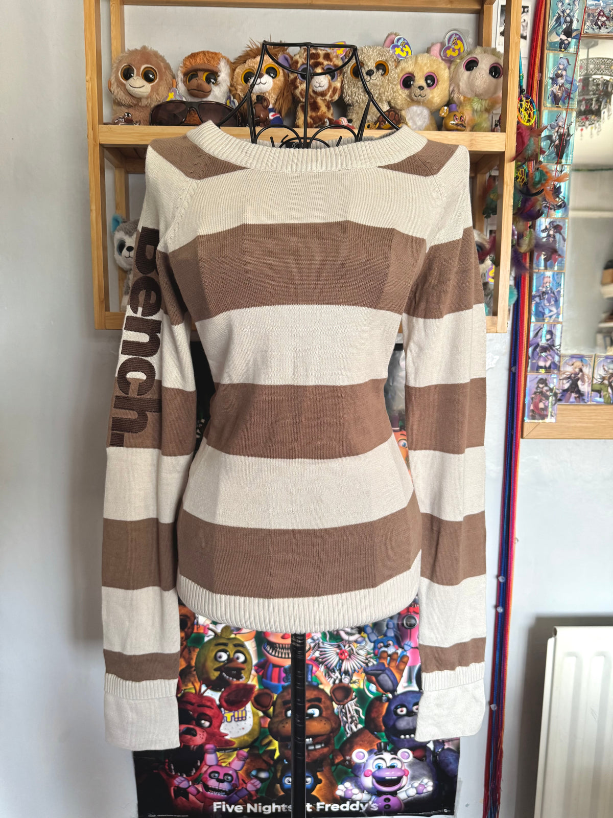 y2k vintage deadstock bnwt striped ribbed knit embroidered long sleeved top