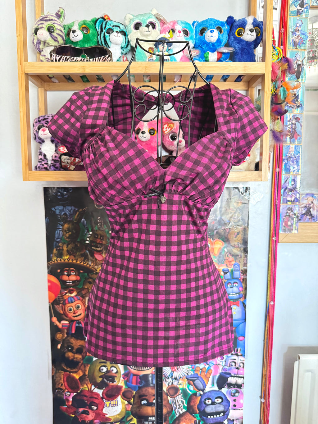 y2k vintage checkered fitted sweetheart cap sleeve top monster high vibes