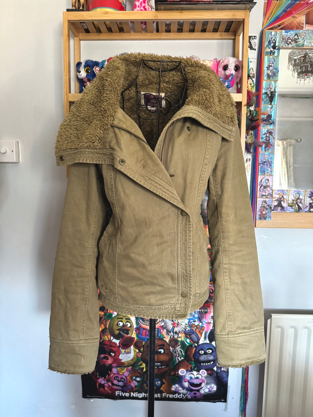 y2k vintage winter thick teddy lined funnel neck jacket cosy