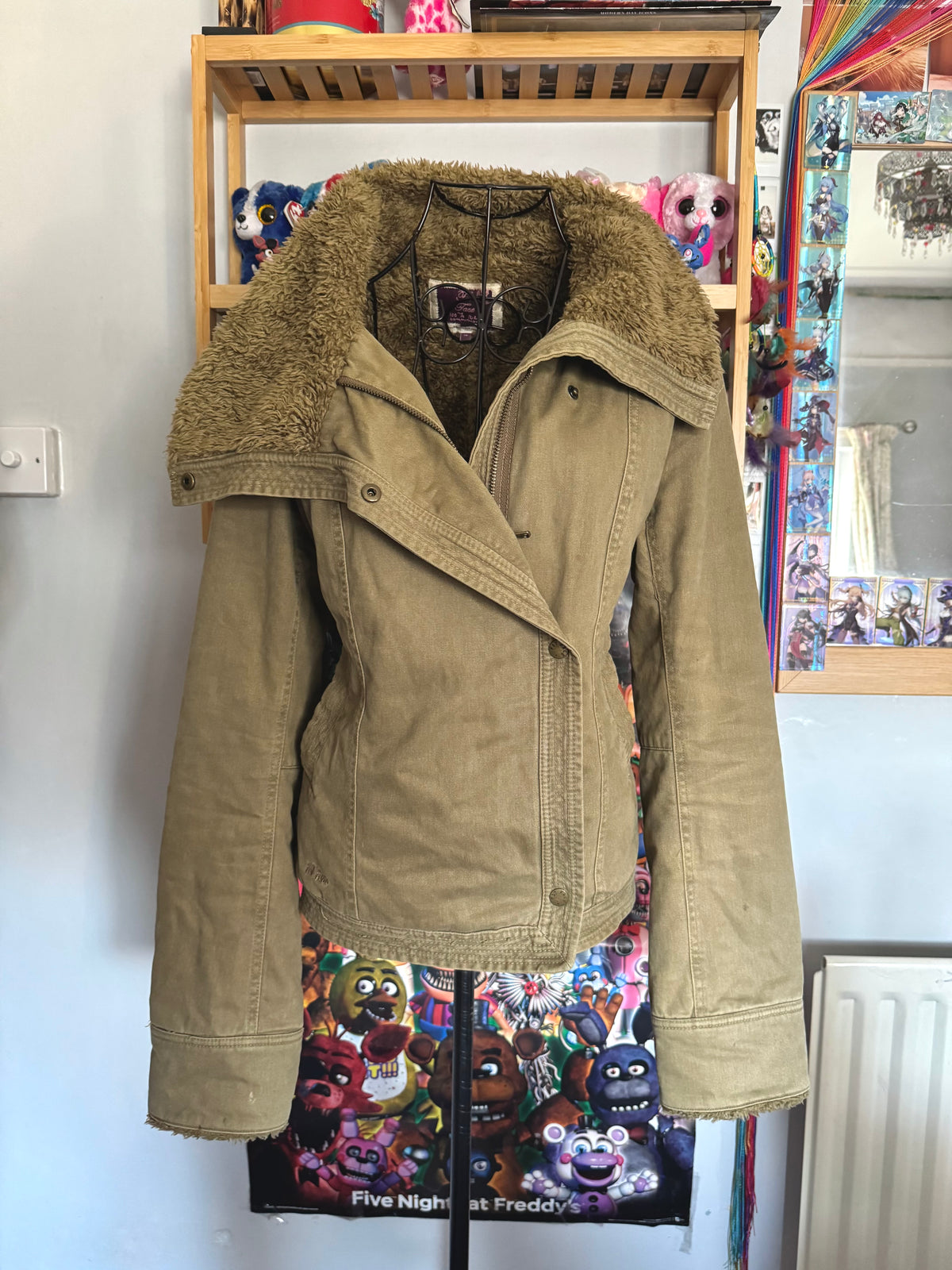 y2k vintage winter thick teddy lined funnel neck jacket cosy
