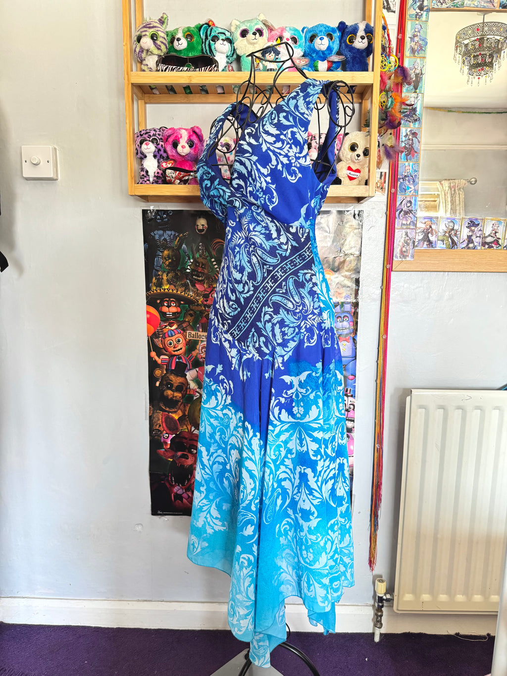 y2k vintage ombre effect waterfall blue maxi dress