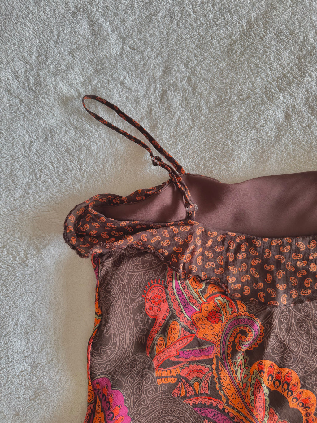 y2k vintage fitted brown and orange paisley print cami top